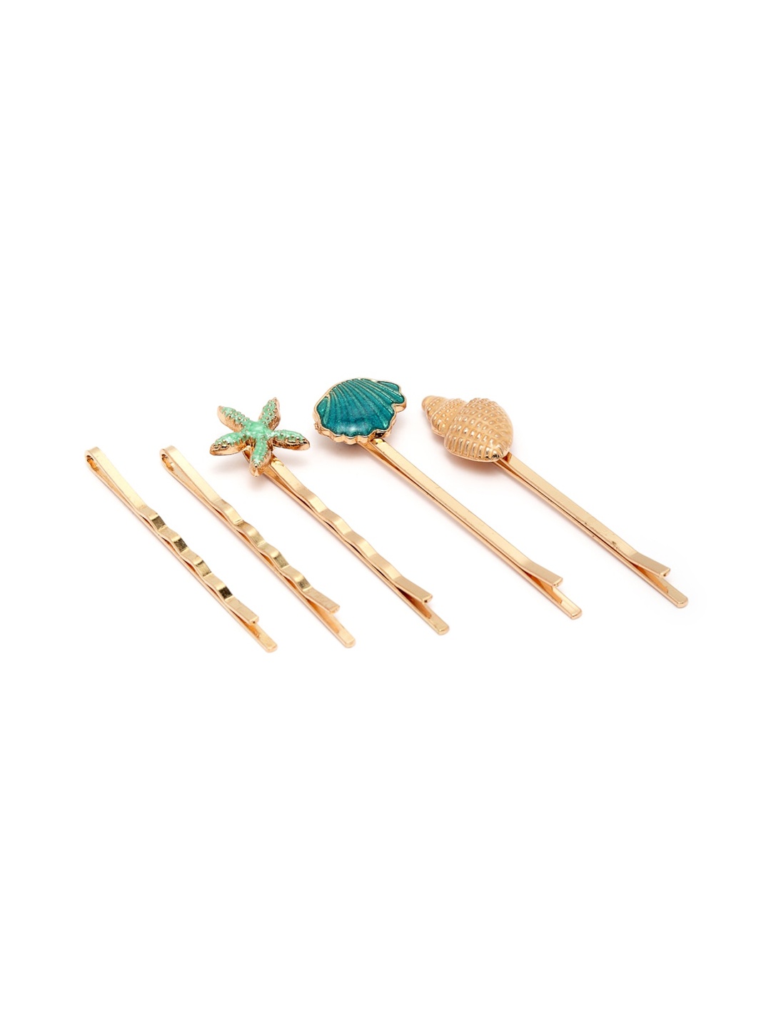 

Ferosh Gold-Toned & Teal Set of 5 Embellished Bobby Pins