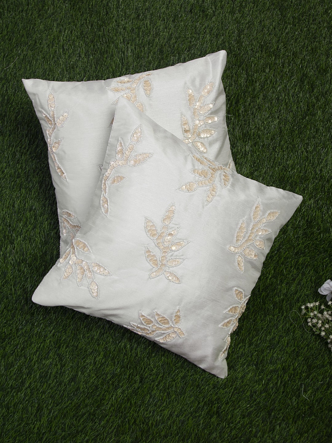 

Alina decor White Set of 2 Embellished Square Cushion Covers