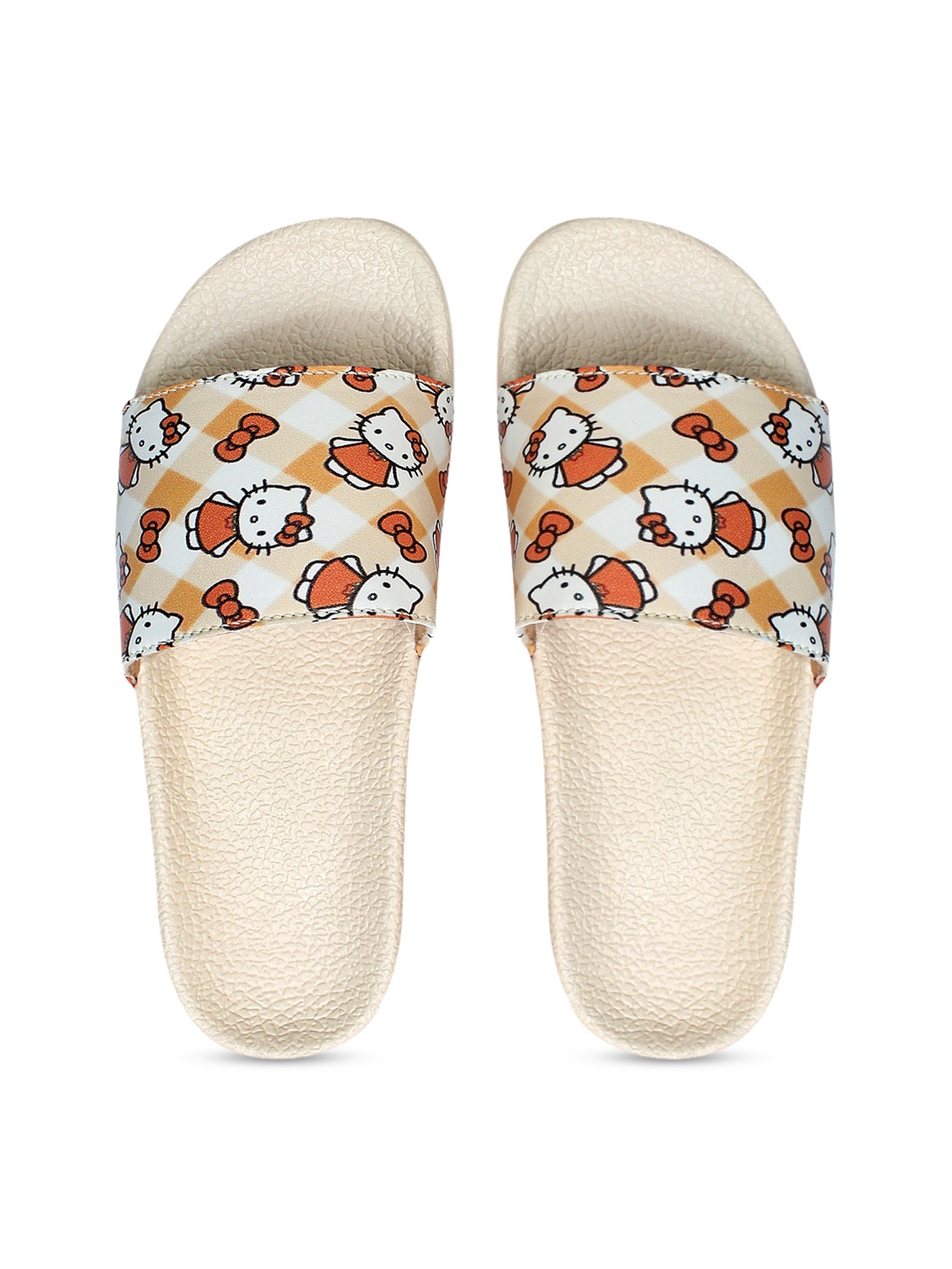 

FREECO Women Beige & White Hello Kitty Printed Sliders
