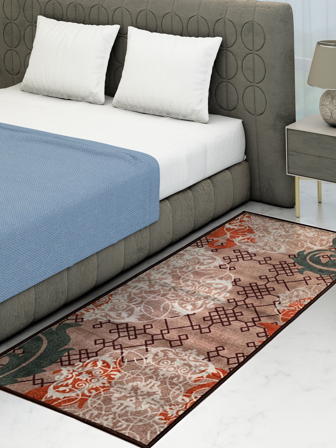 

Athom Trendz Beige & Off-White Ethnic Motifs Printed Anti-Skid Bed Runner