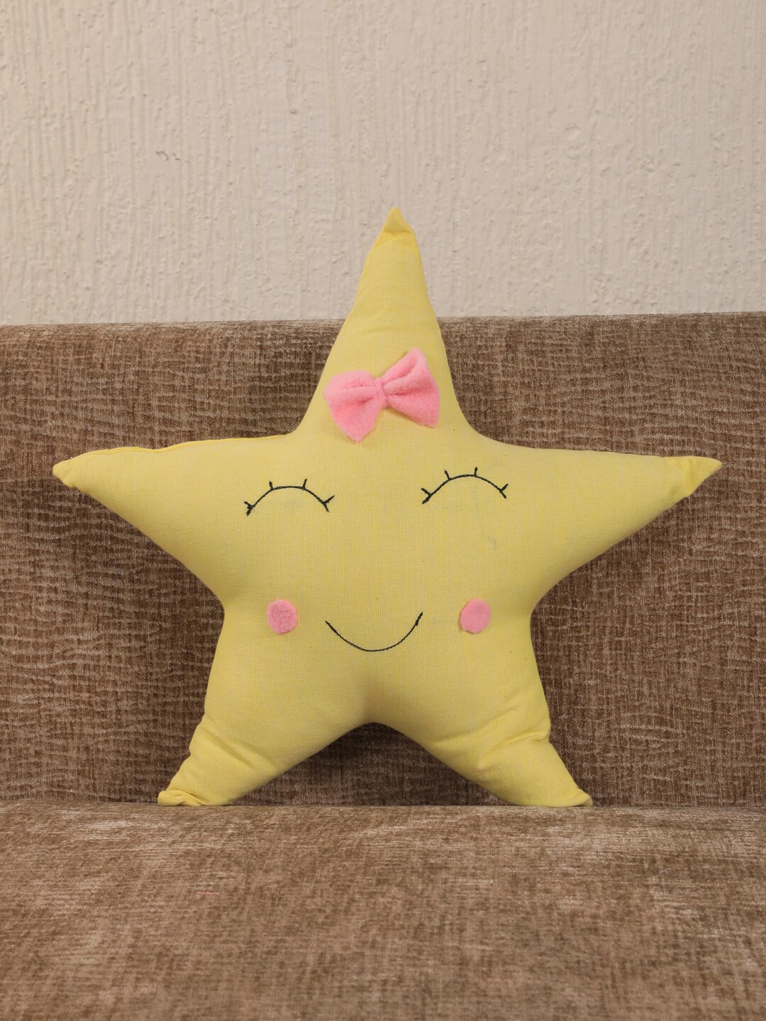 

YK Yellow & Pink Embellished Star Shaped Cushion