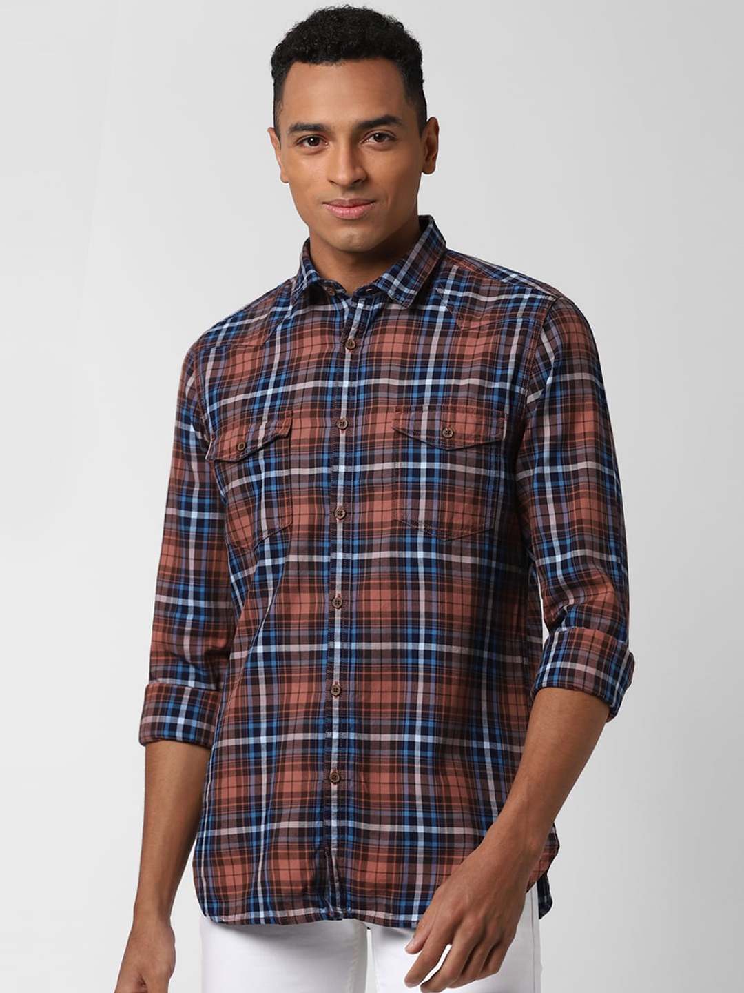 

Peter England Casuals Men Multicoloured Slim Fit Checked Cotton Casual Shirt, Multi