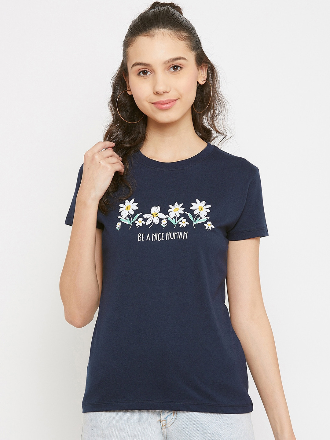 

Plagg Women Navy Blue Printed Round Neck T-shirt