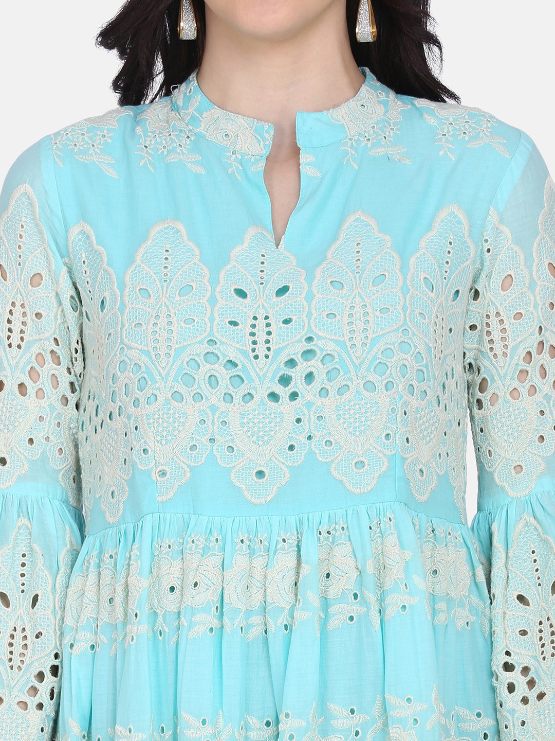 

Saanjh Women Blue Embellished A-Line Dress