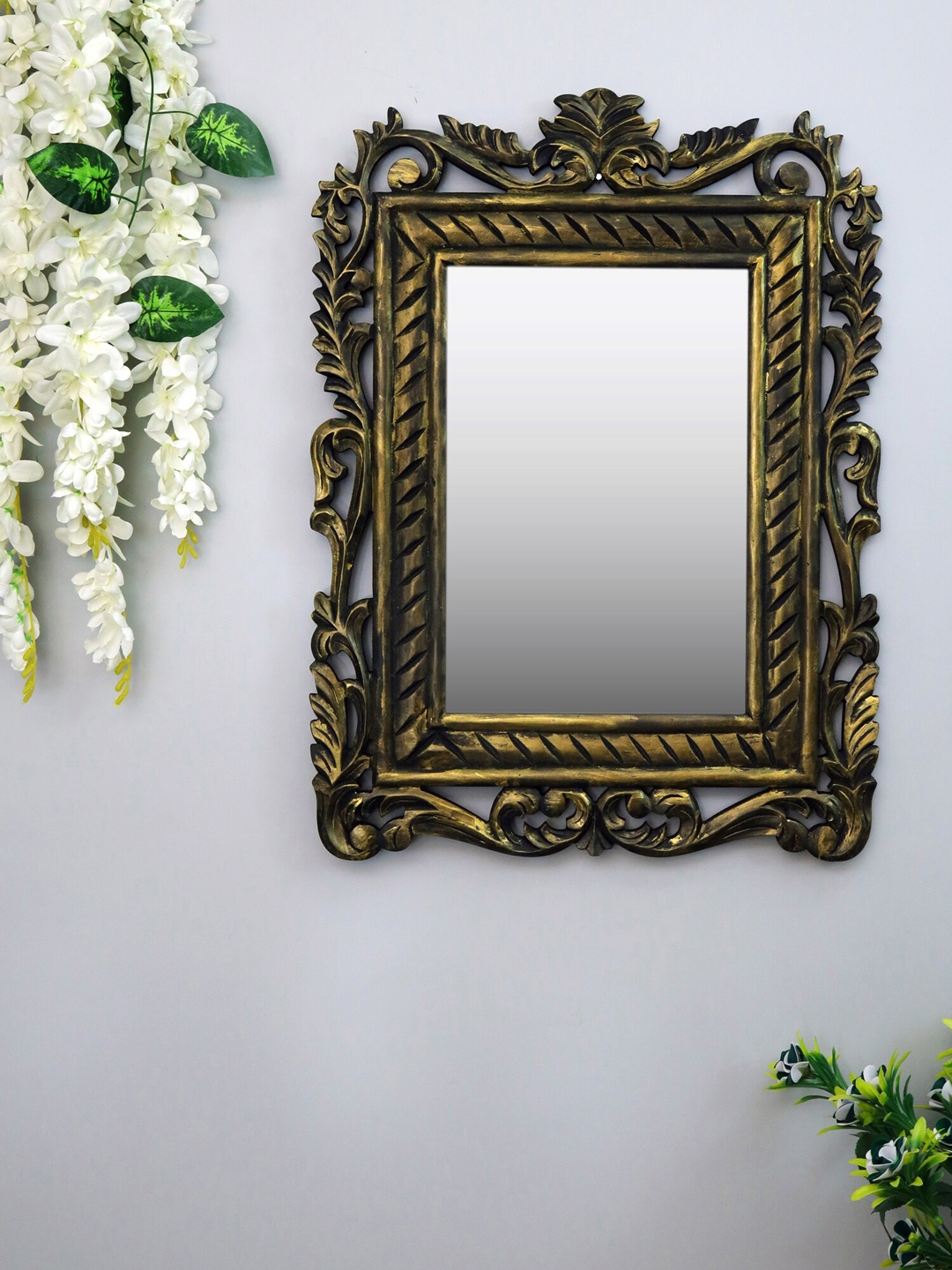 

Homesake Antique Gold-Toned Wooden Handmade Wall Mirror