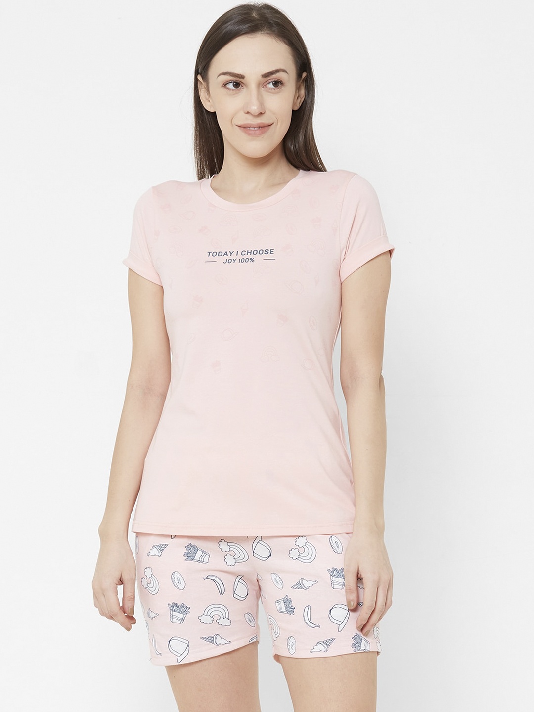

Sweet Dreams Women Pink & White Solid Night suit