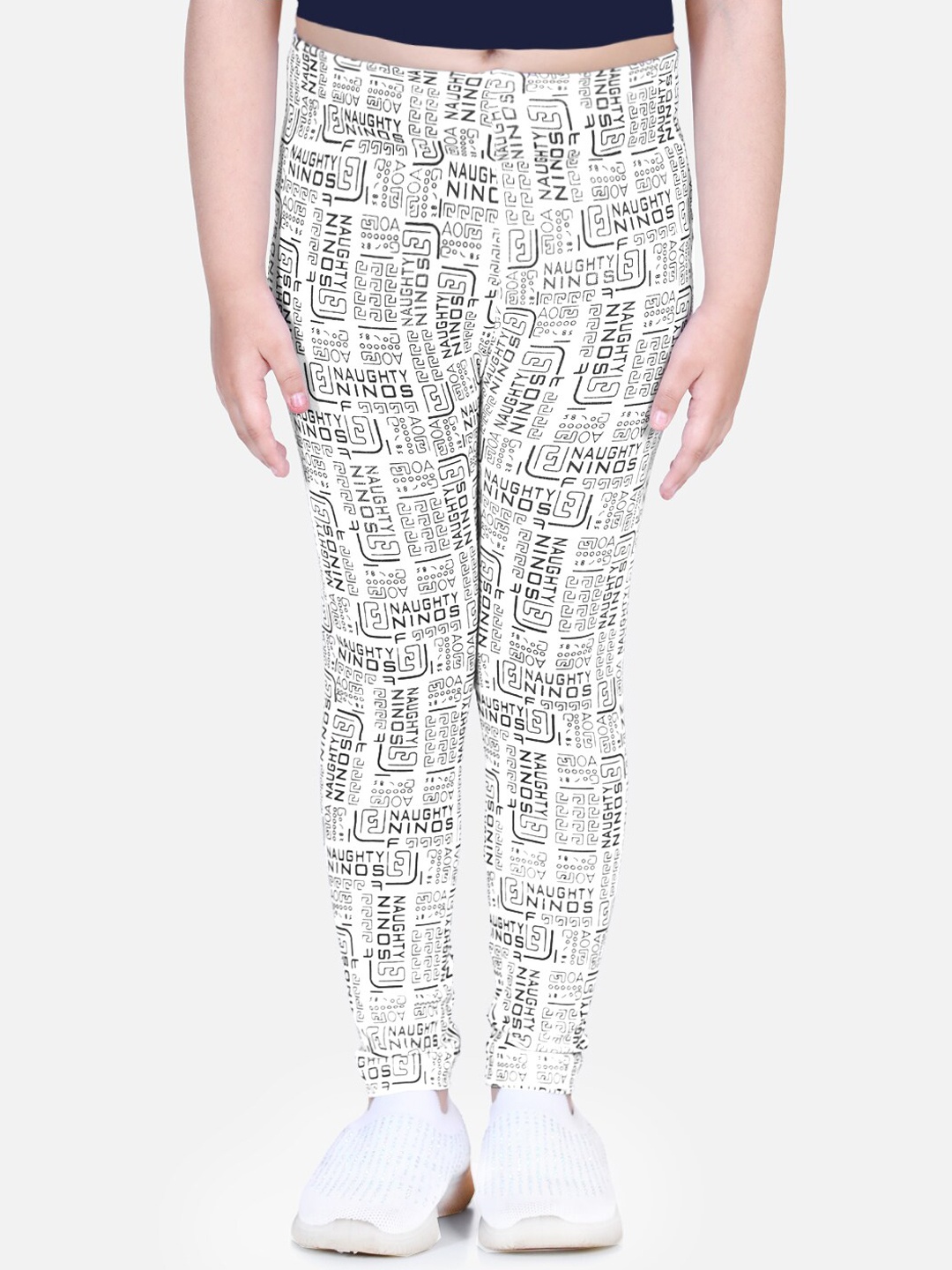 

Naughty Ninos Girls White Printed Ankle-Length Leggings