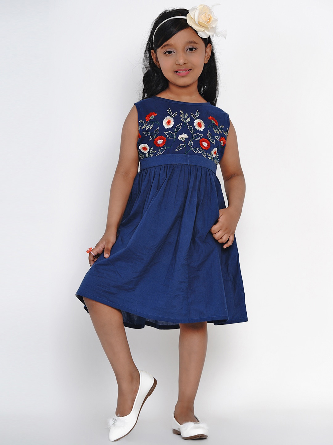 

Bitiya by Bhama Girls Blue Embroidered Fit and Flare Dress