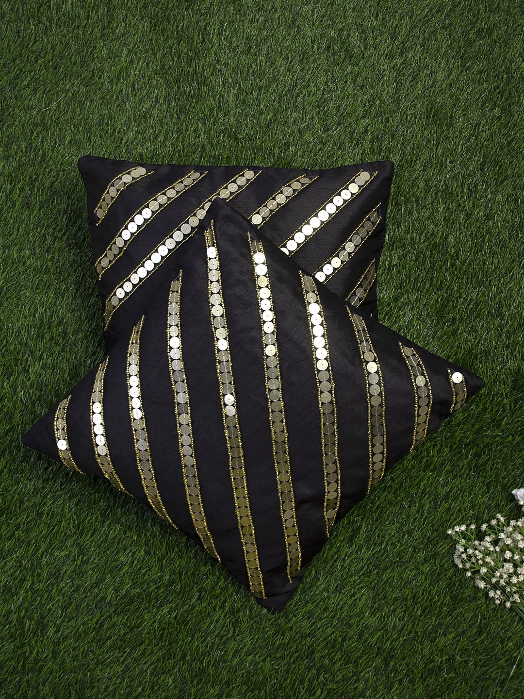 

Alina decor Black & Gold-Toned Set of 2 Embellished Square Cushion Covers