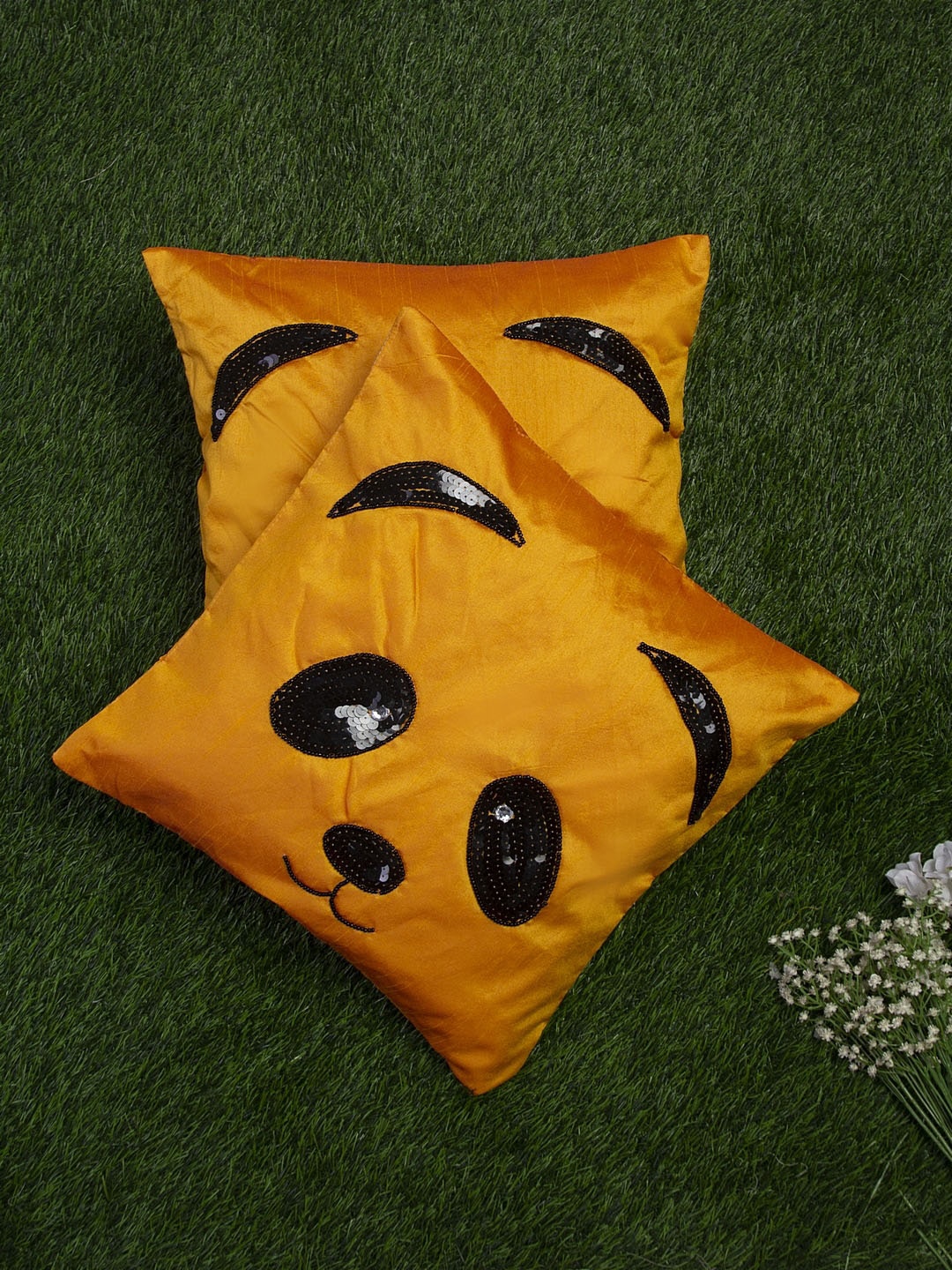 

Alina decor Mustard & Black Set of 2 Embellished Square Cushion Covers