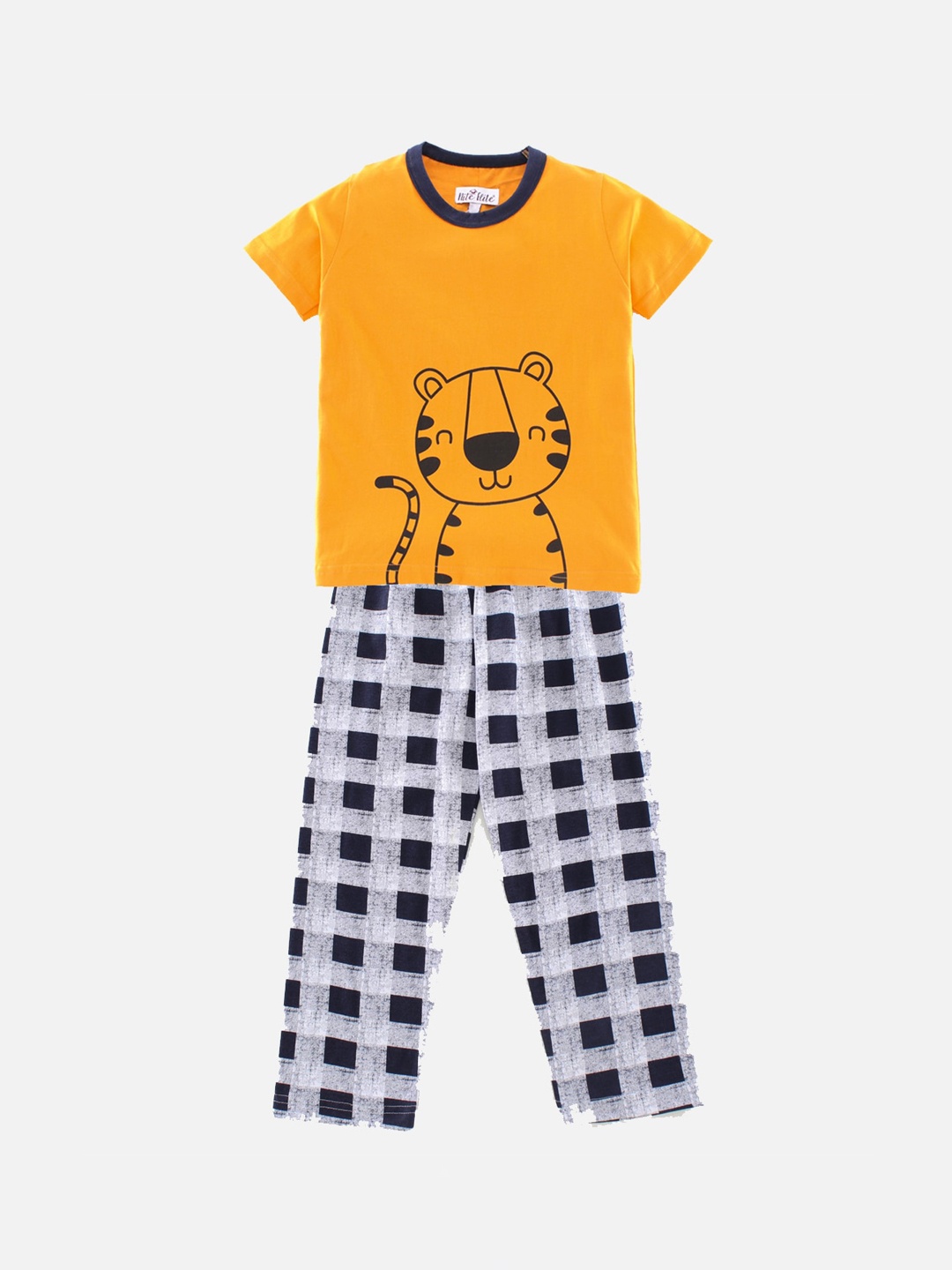 

Nite Flite Kids Yellow & Navy Blue Printed Night Suit
