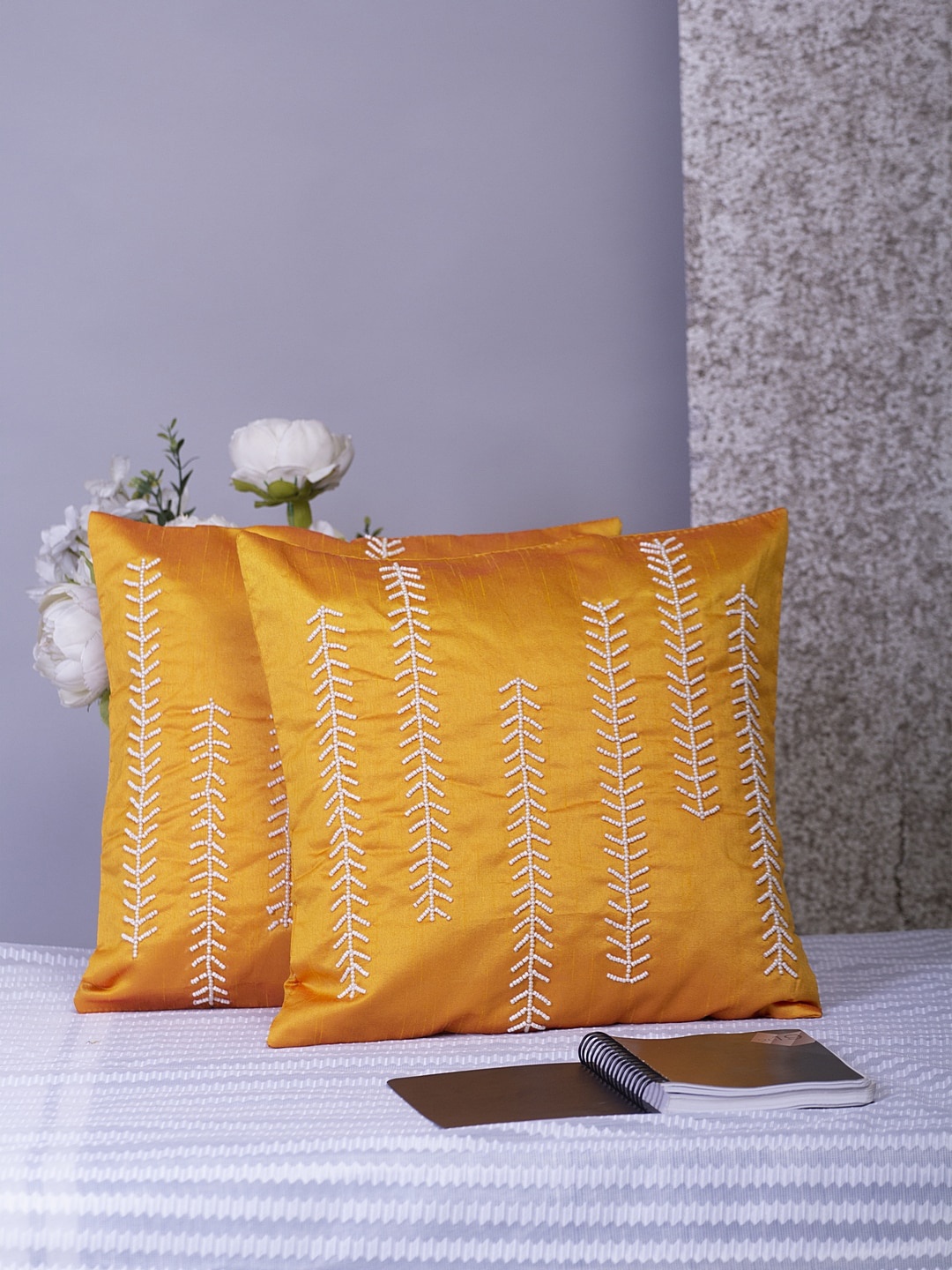 

Alina decor Yellow & White Set of 2 Ethnic Motifs Square Cushion Covers
