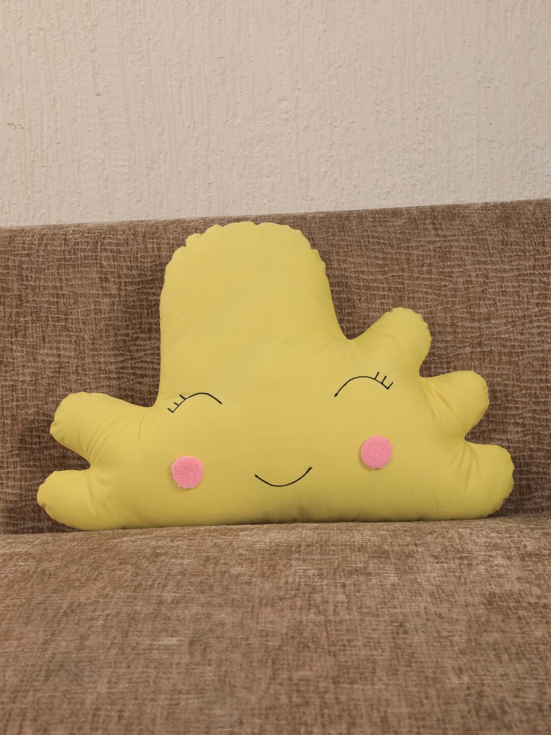 

YK Yellow & Pink Cloud Shaped Printed Cushion