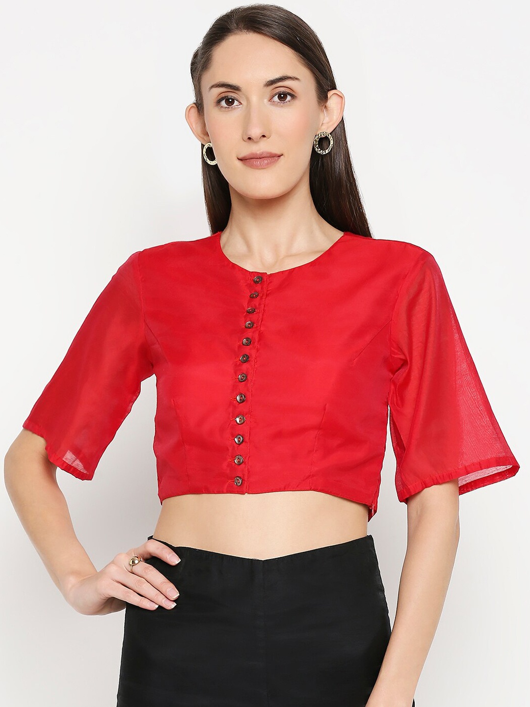 

Desi Weavess Women Red Solid Readymade Saree Blouse