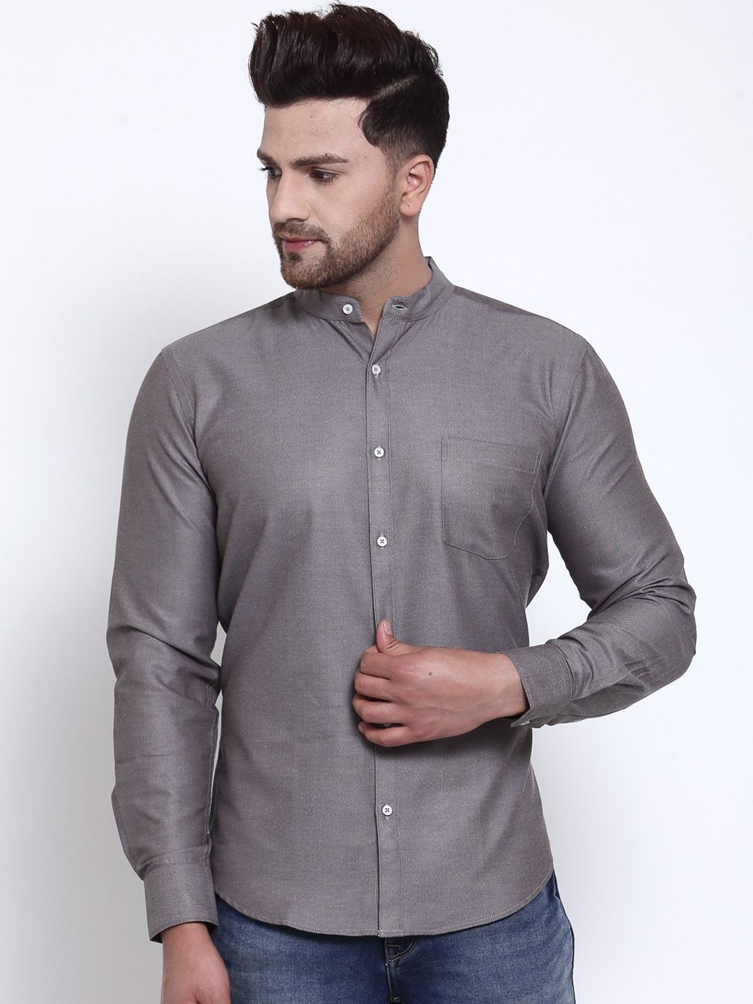 

Style Quotient Men Grey Regular Fit Solid Casual Shirt