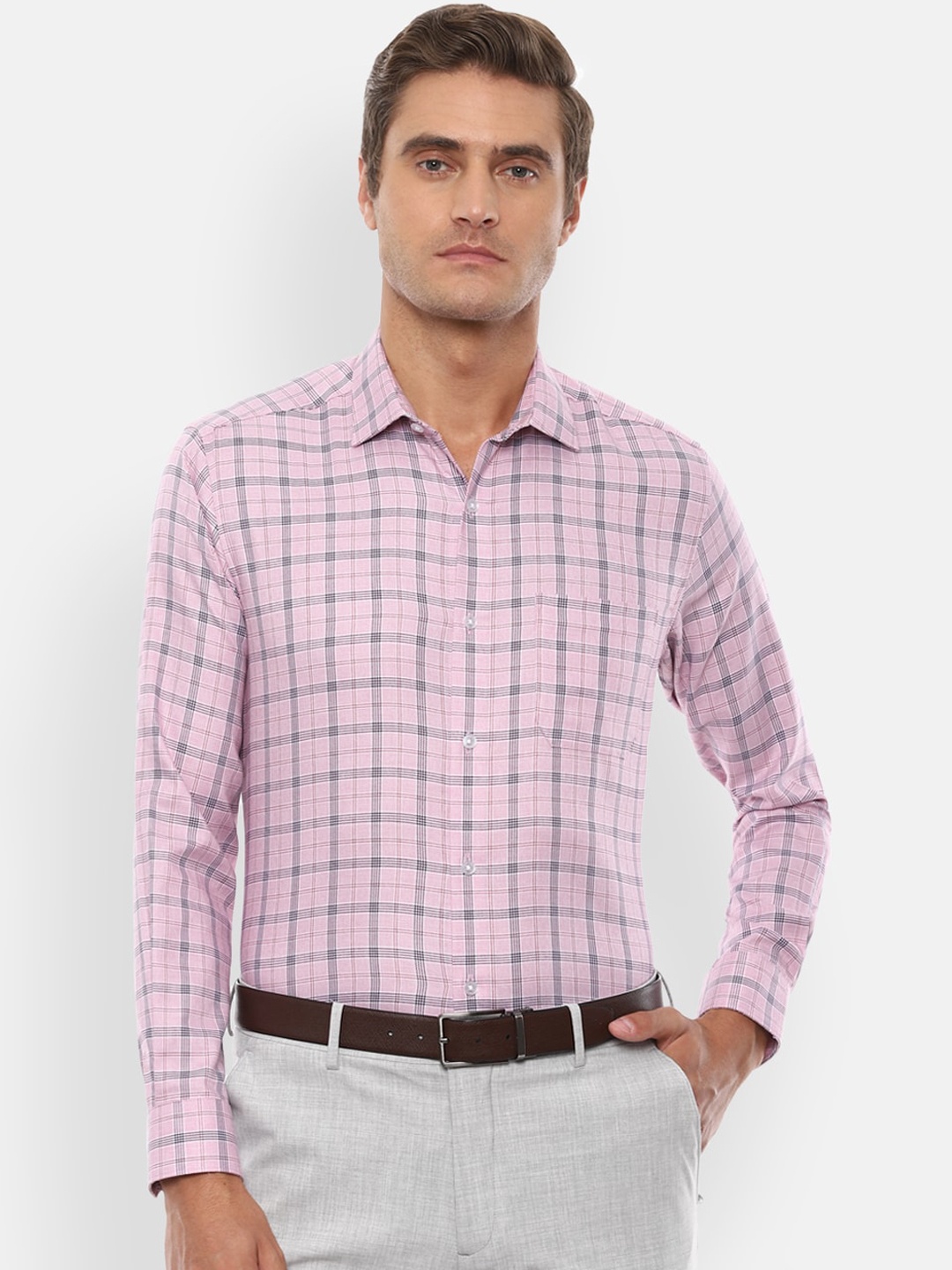 

Louis Philippe Men Pink & Black Slim Fit Checked Cotton Casual Shirt
