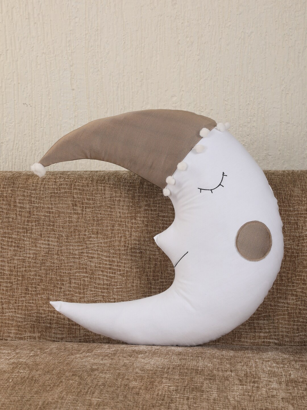 

YK White & Brown Colourblocked Moon Star Shaped Cushion