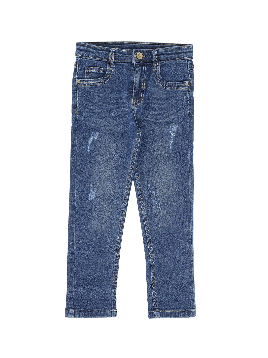

High Star Boys Blue Slim Fit Mid-Rise Low Distress Jeans