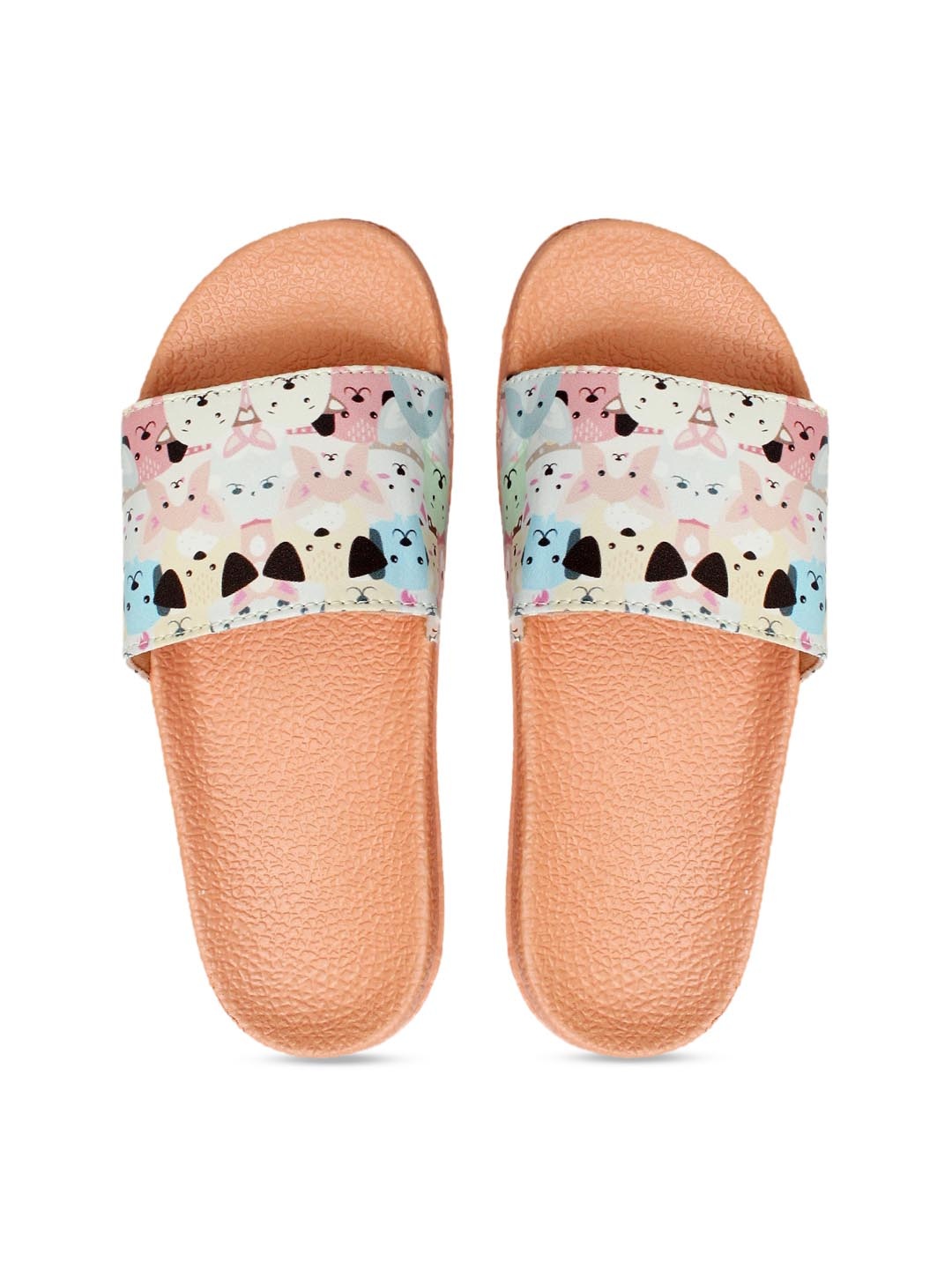 

FREECO Women White & Black Printed Sliders