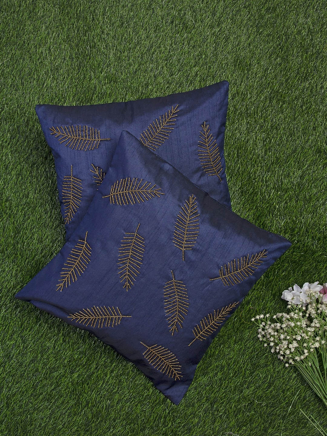 

Alina decor Navy Blue Set of 2 Embellished Square Cushion Covers