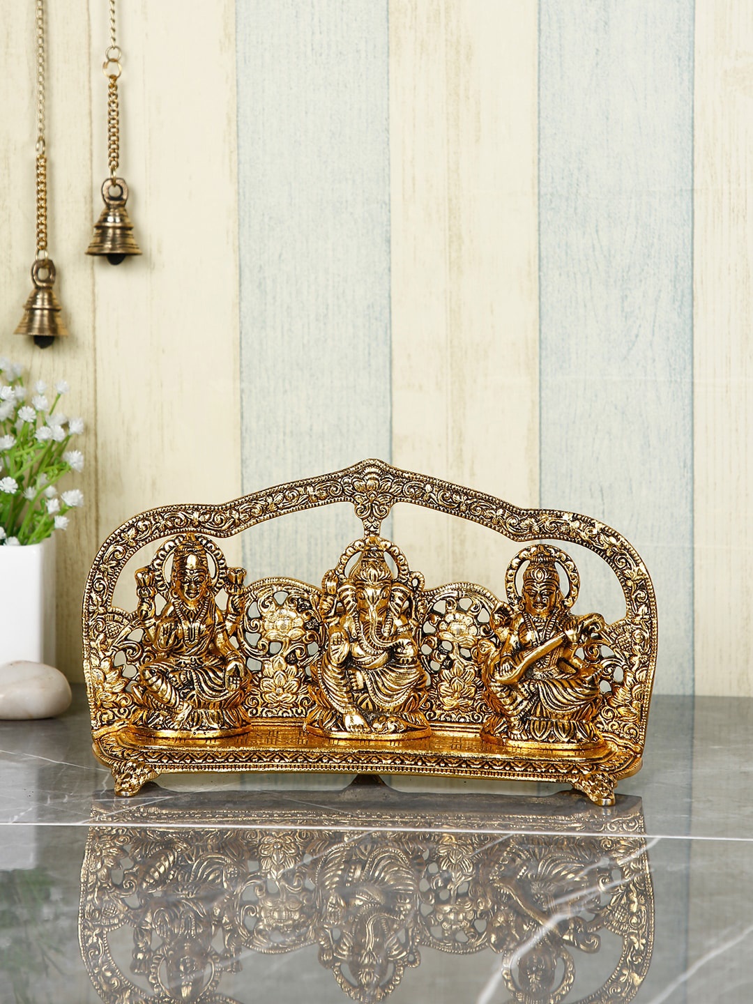 CraftVatika Gold-Toned Goddess Laxmi Ganesha Saraswati Idol Showpiece