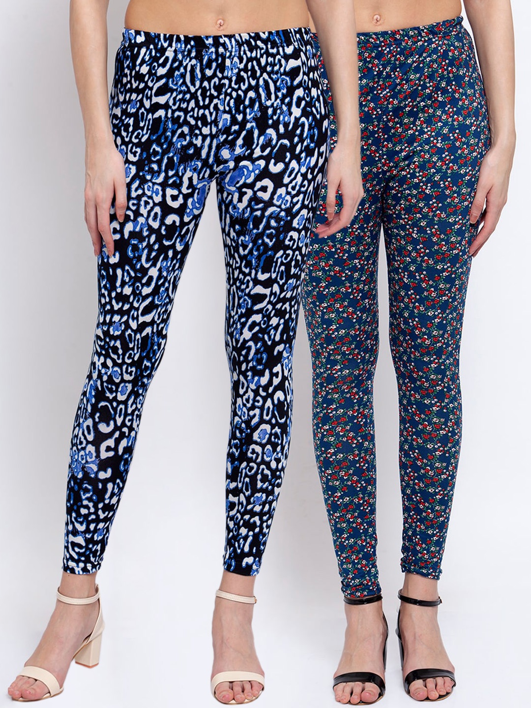 

KLOTTHE Women Pack of 2 Printed Ankle-Length Leggings, Blue