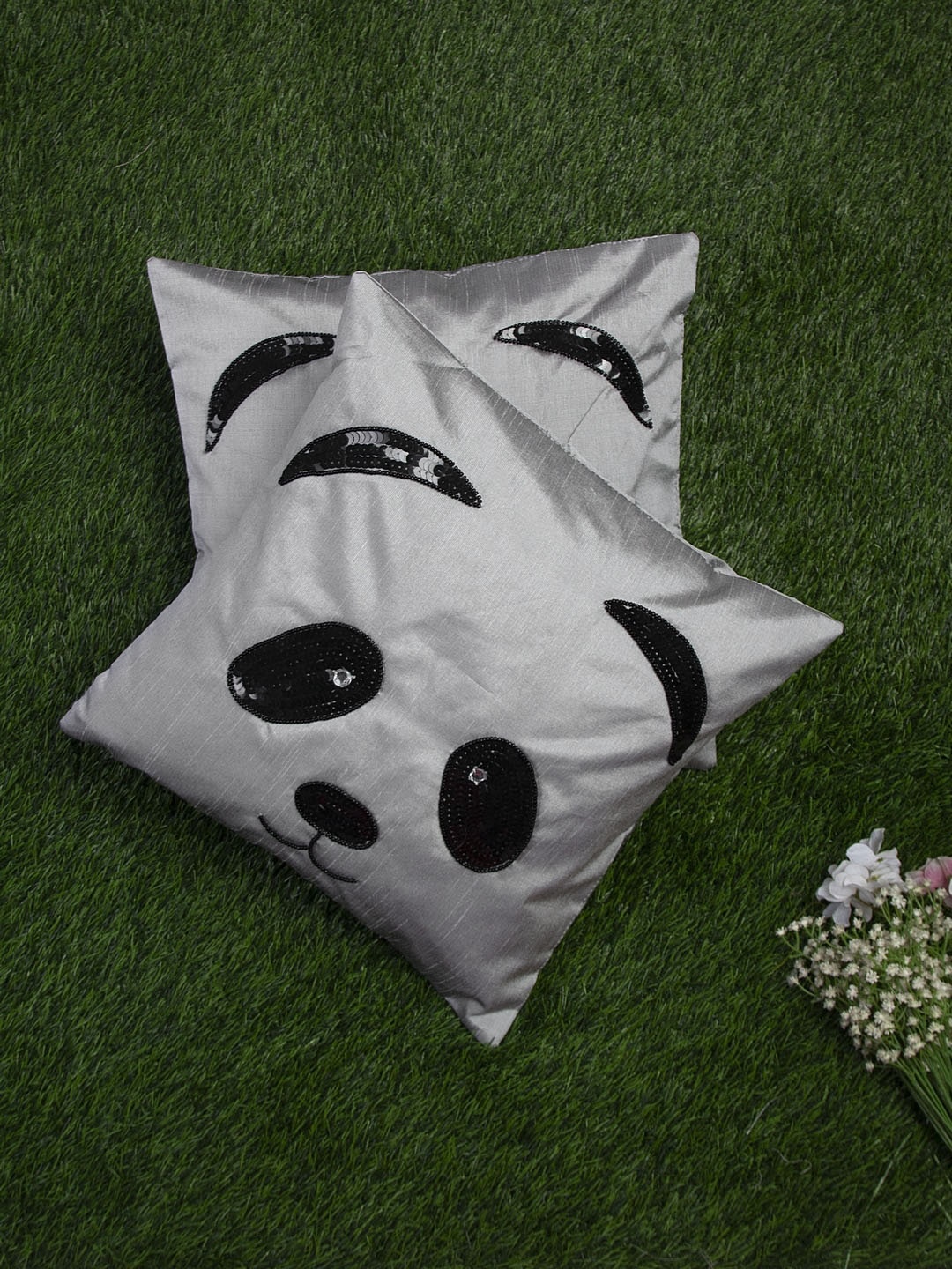 

Alina decor Grey & Black Set of 2 Embellished Square Cushion Covers