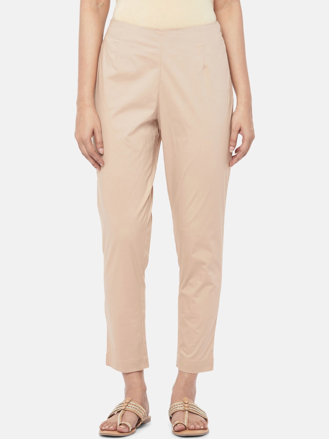 

RANGMANCH BY PANTALOONS Women Beige Solid Regular Trousers