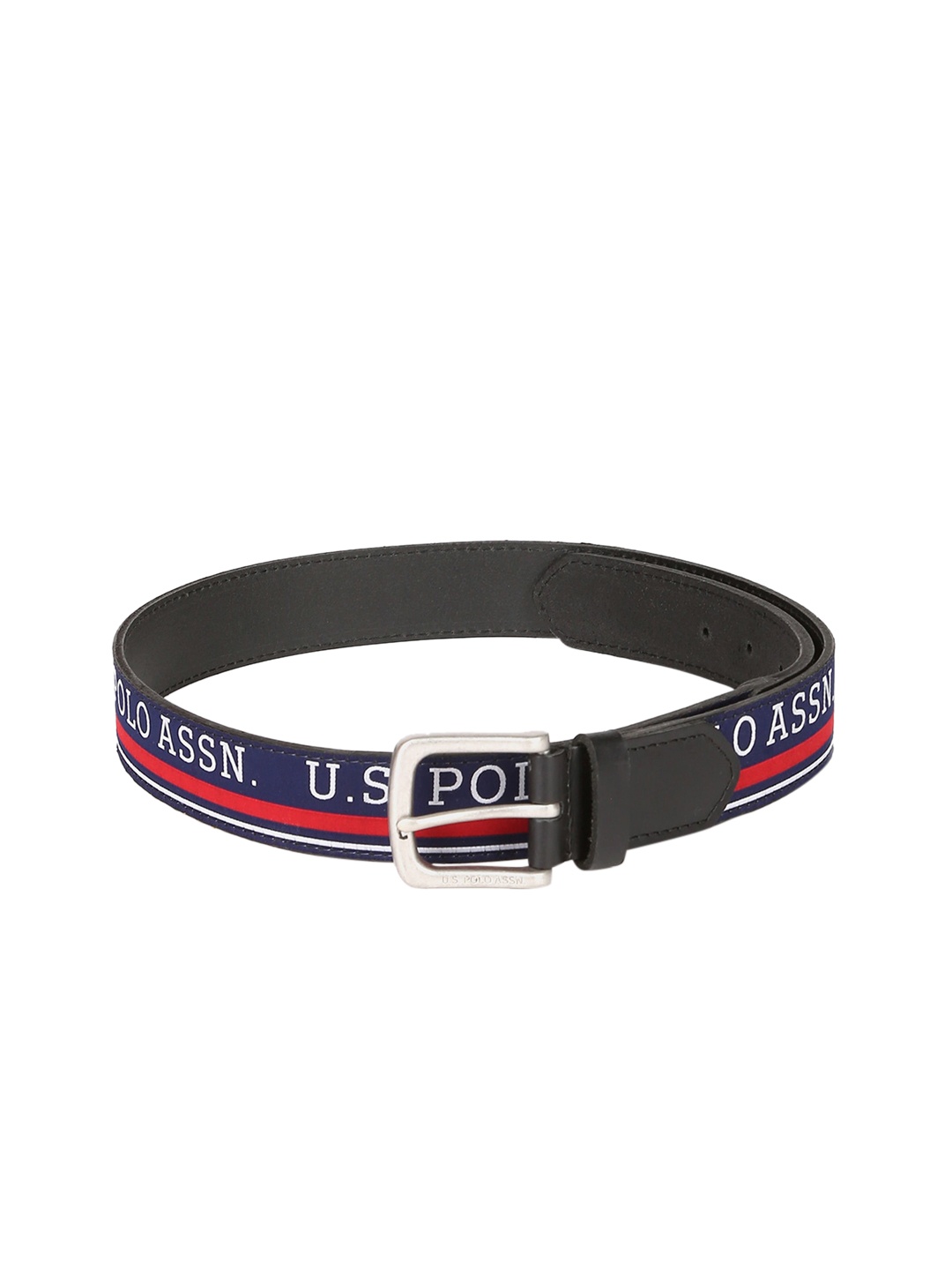 

U.S. Polo Assn. Men Navy Blue & White Brand Logo Printed Belt