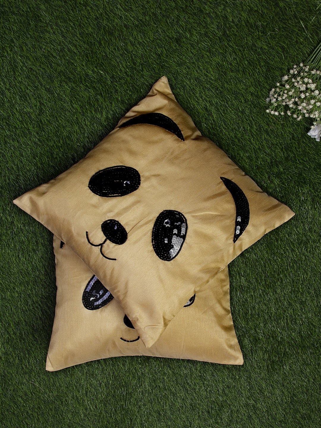 Alina decor Beige & Black Set of 2 Embellished Square Cushion Covers