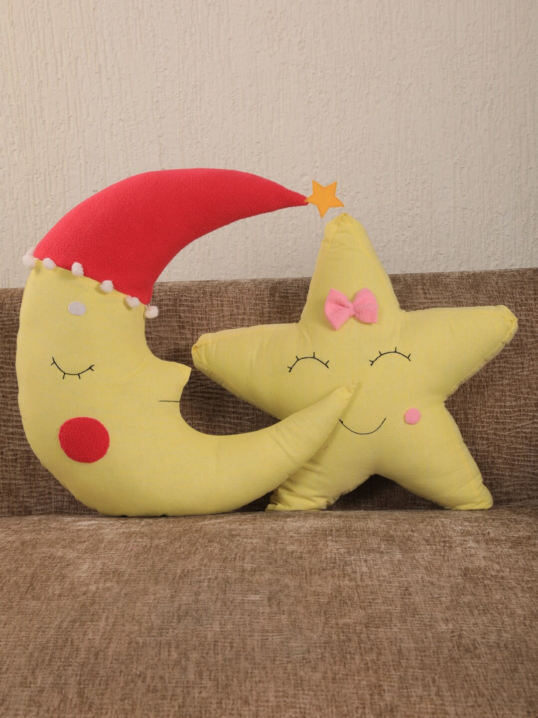 

YK Set Of 2 Yellow & Red Star & Moon Shaped Floor Cushions