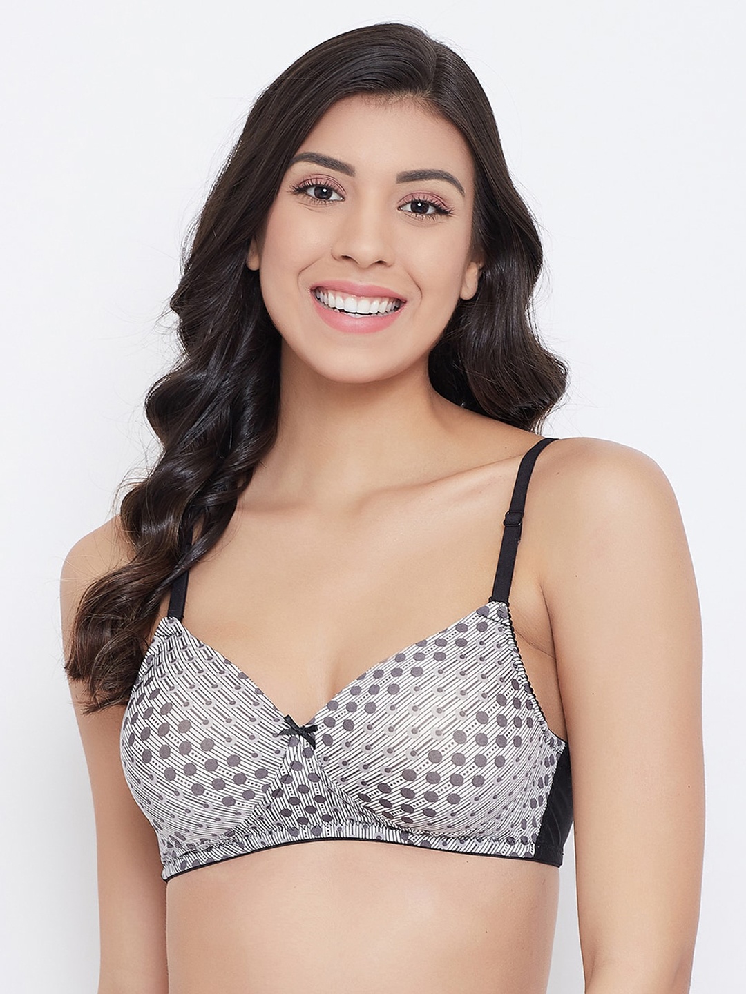 

Clovia Black & Grey Printed Non-Wired Lightly Padded T-shirt Bra BR1277U1336E
