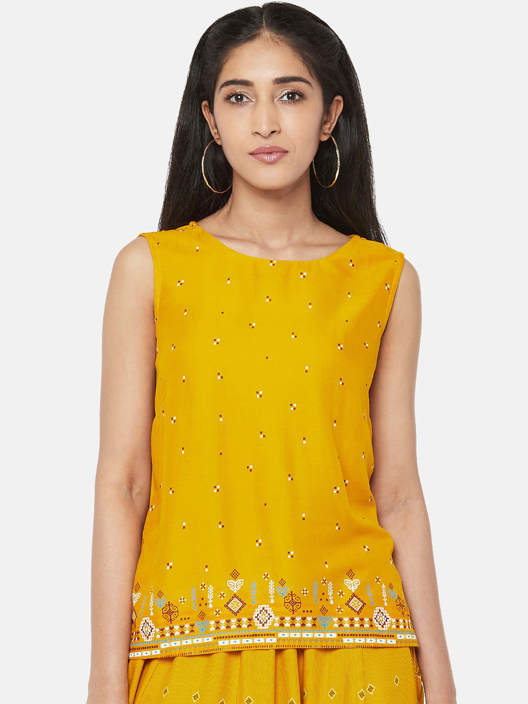 

Akkriti By Pantaloons Mustard Printed Regular Top