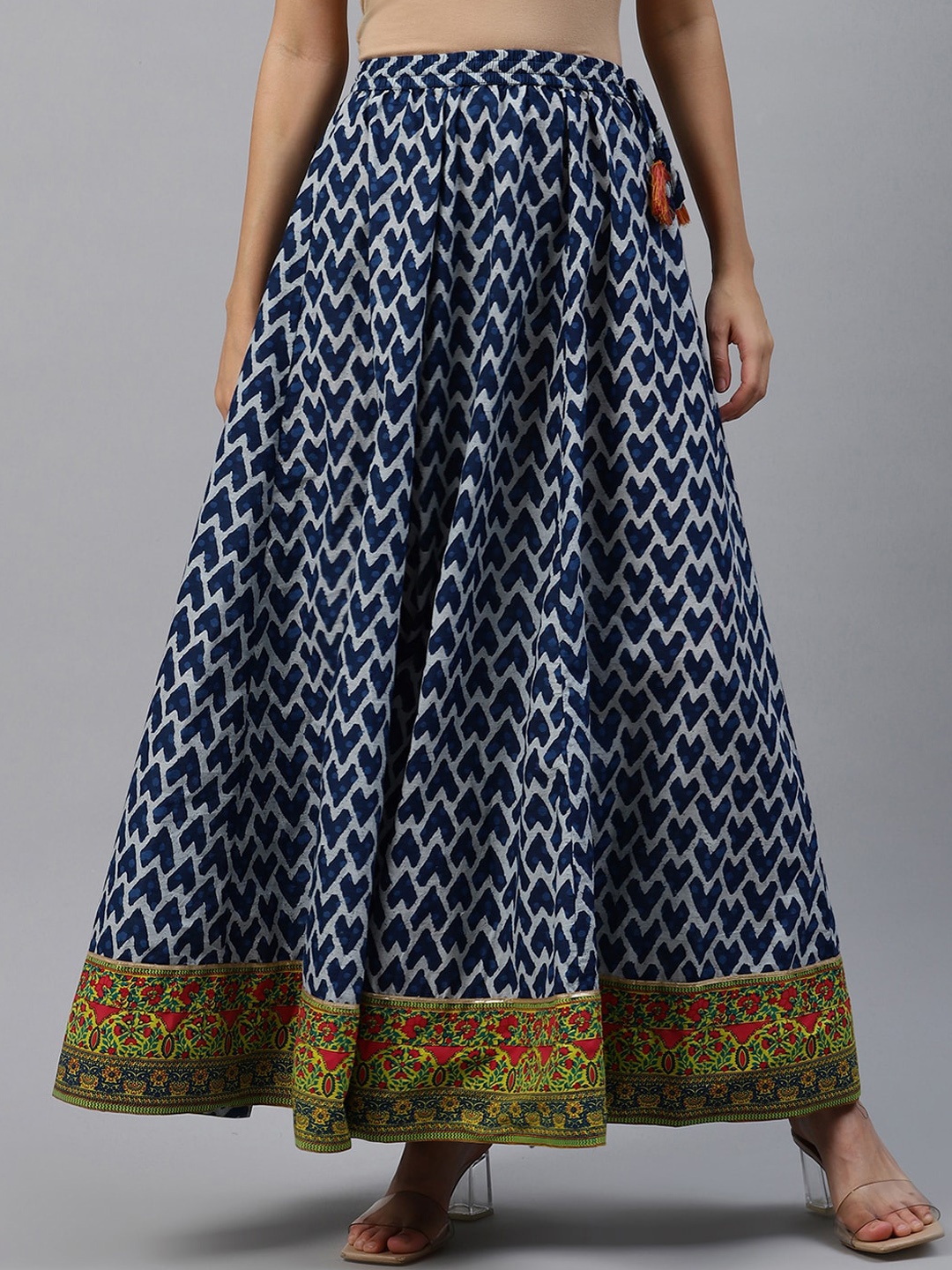

Varanga Women Blue & White Printed Flared Maxi Skirt
