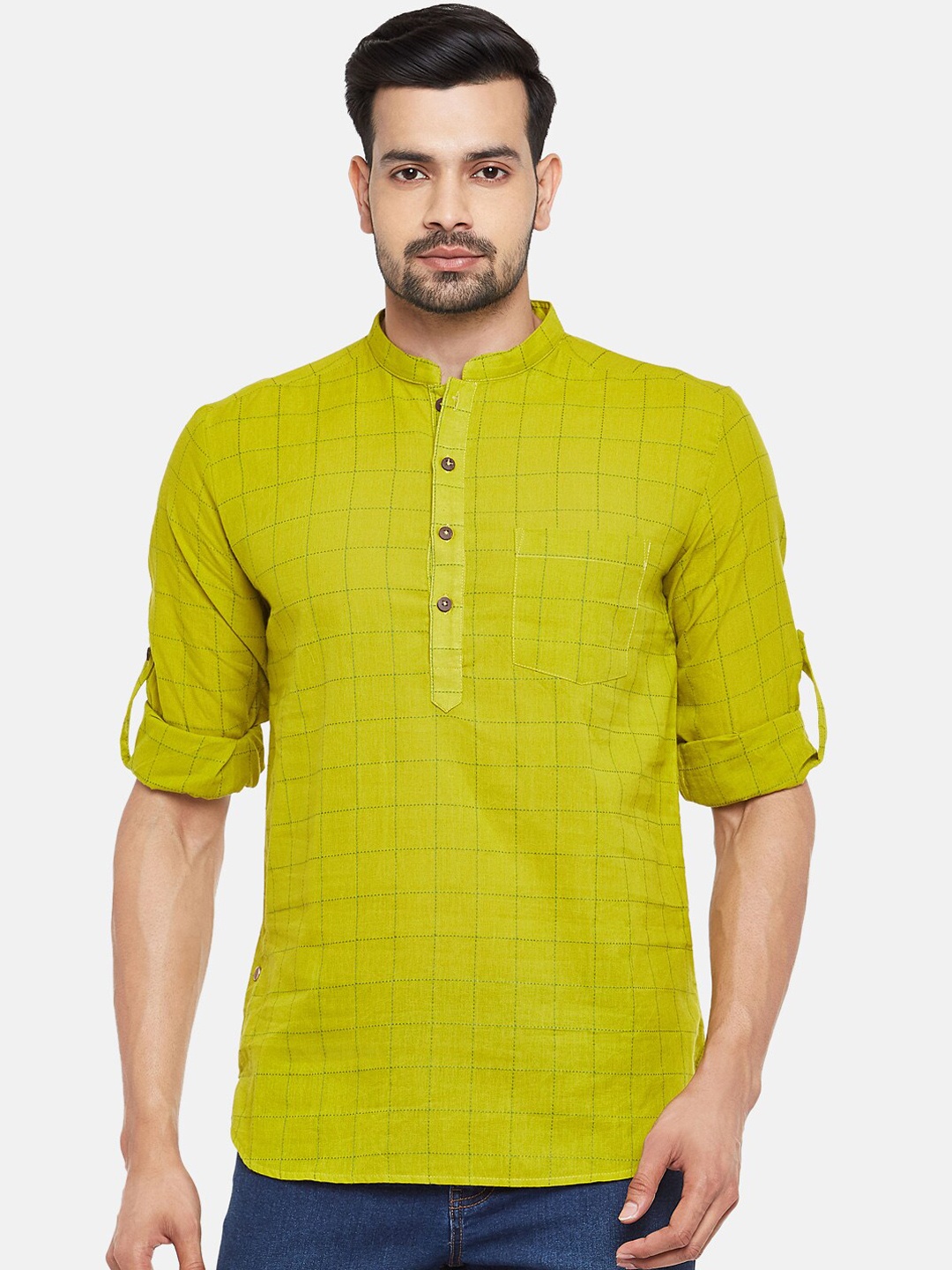 

Indus Route By Pantaloons Men Green Checked Dobby Kurta