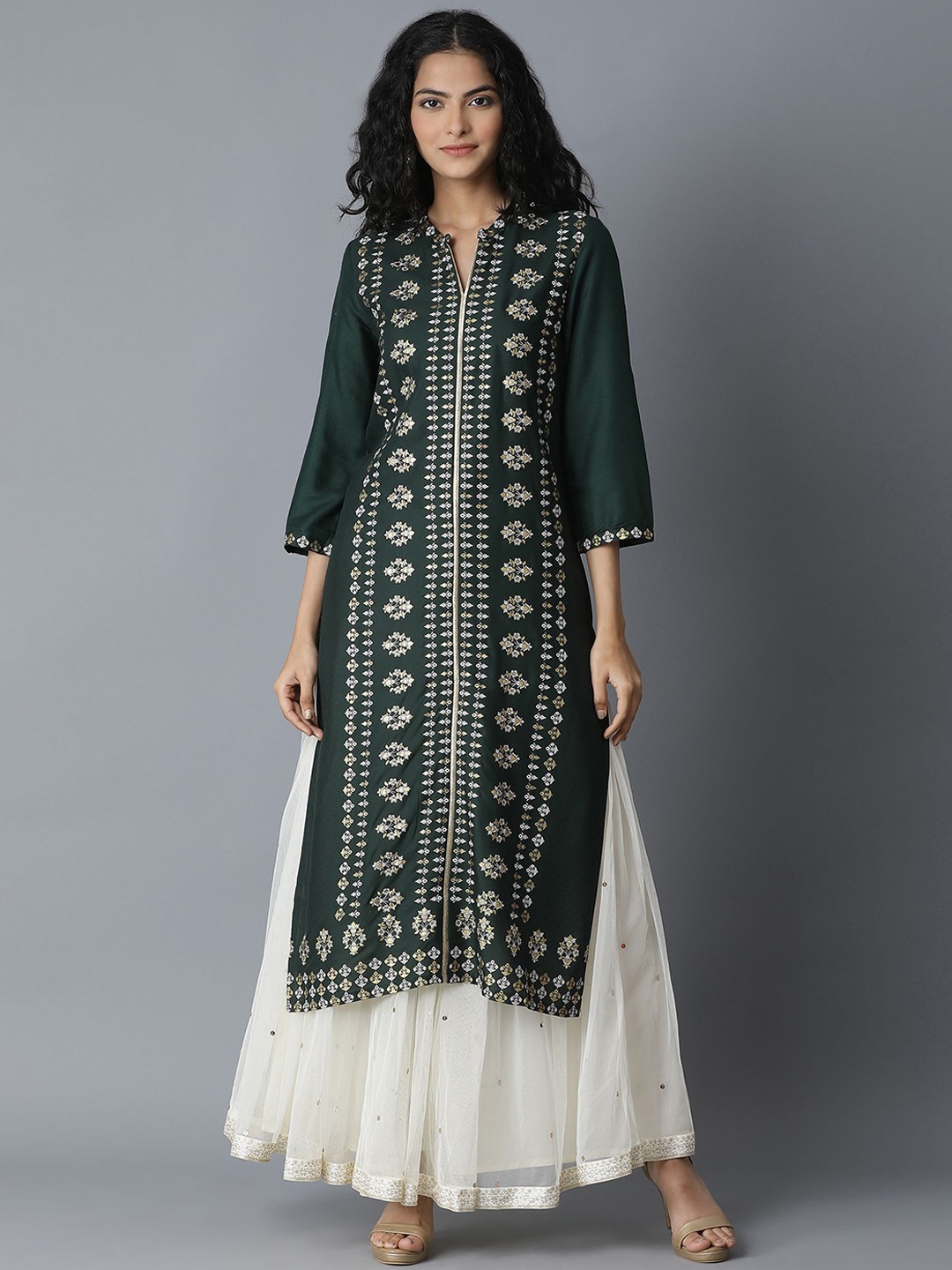 

W Women Green Printed Kurta