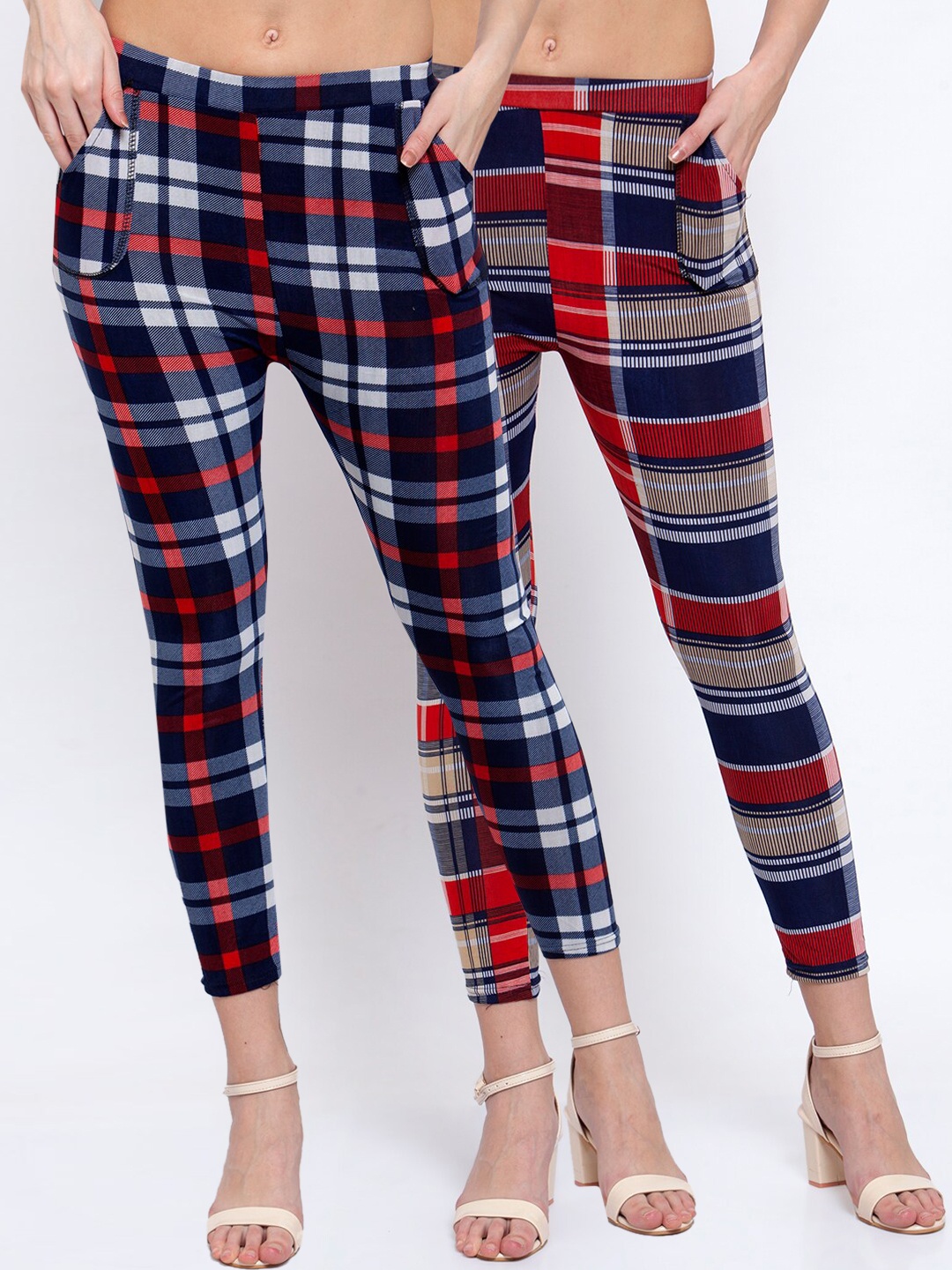 

KLOTTHE Women Pack Of 2 Checked Skinny-Fit Treggings, Multi