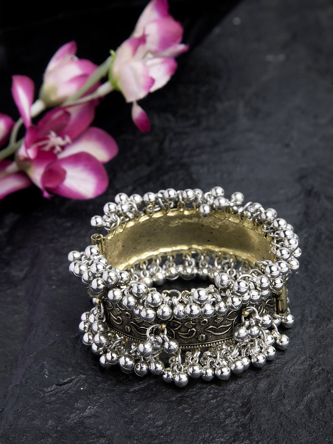 

Moedbuille Beads Studded Floral Design Oxidised Gold Plated Handcrafted Tribal Bracelet