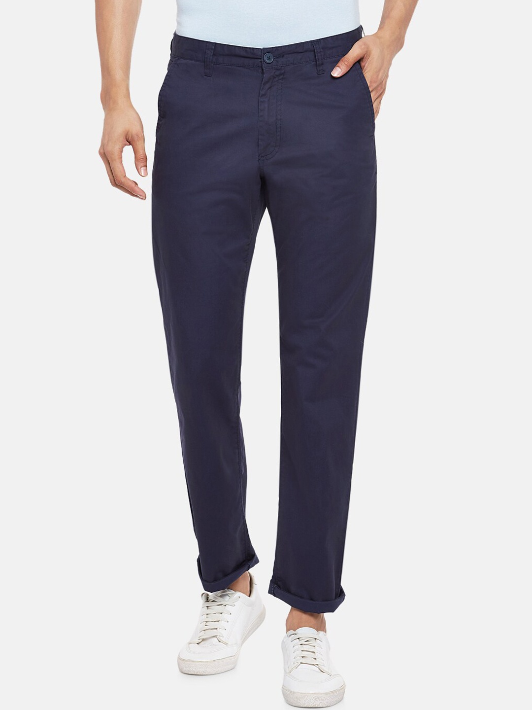 BYFORD by Pantaloons Men Navy Blue Regular Fit Solid Regular Trousers