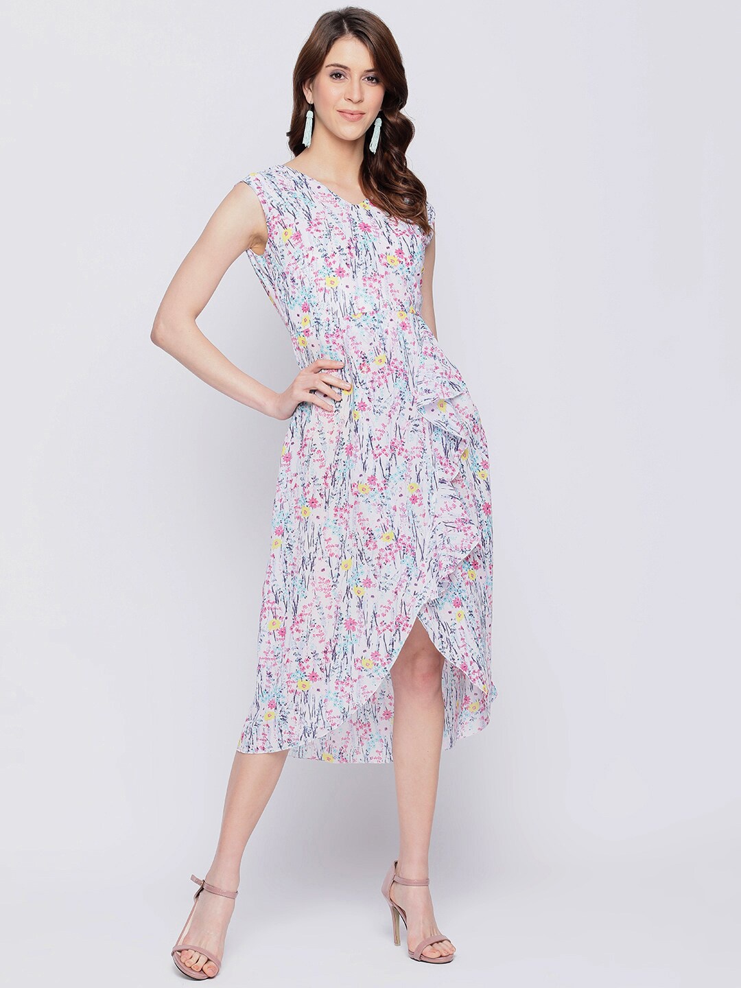 

AKIMIA Women White Printed Wrap Dress