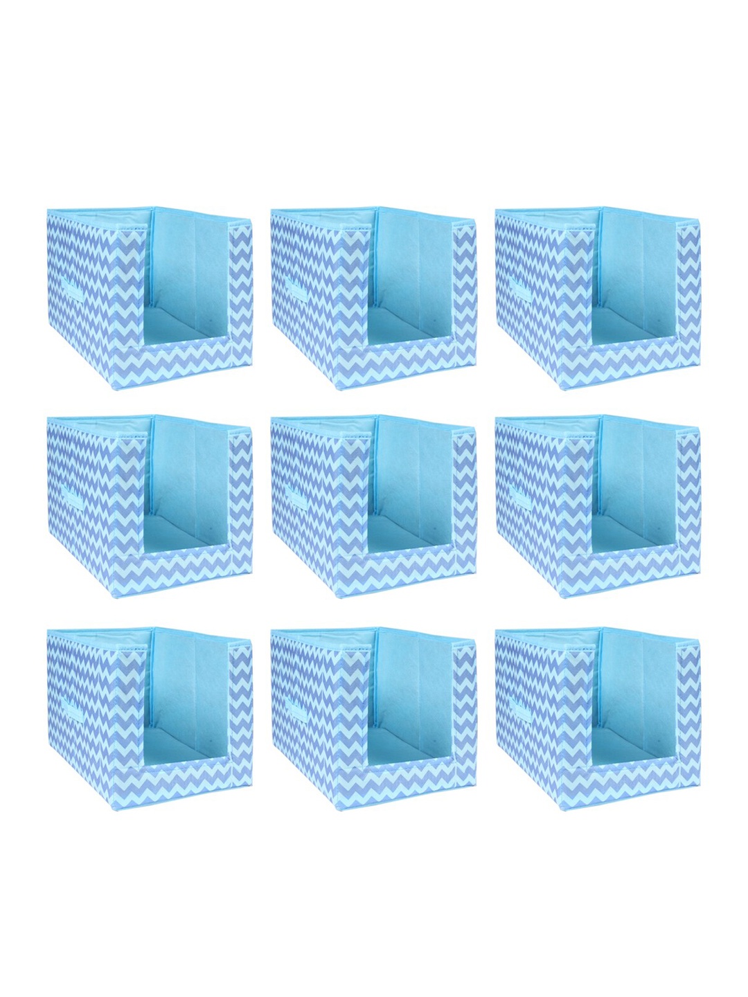 

prettykrafts Set Of 9 Blue Chevron Printed Shirt Stacker Closet Organizers