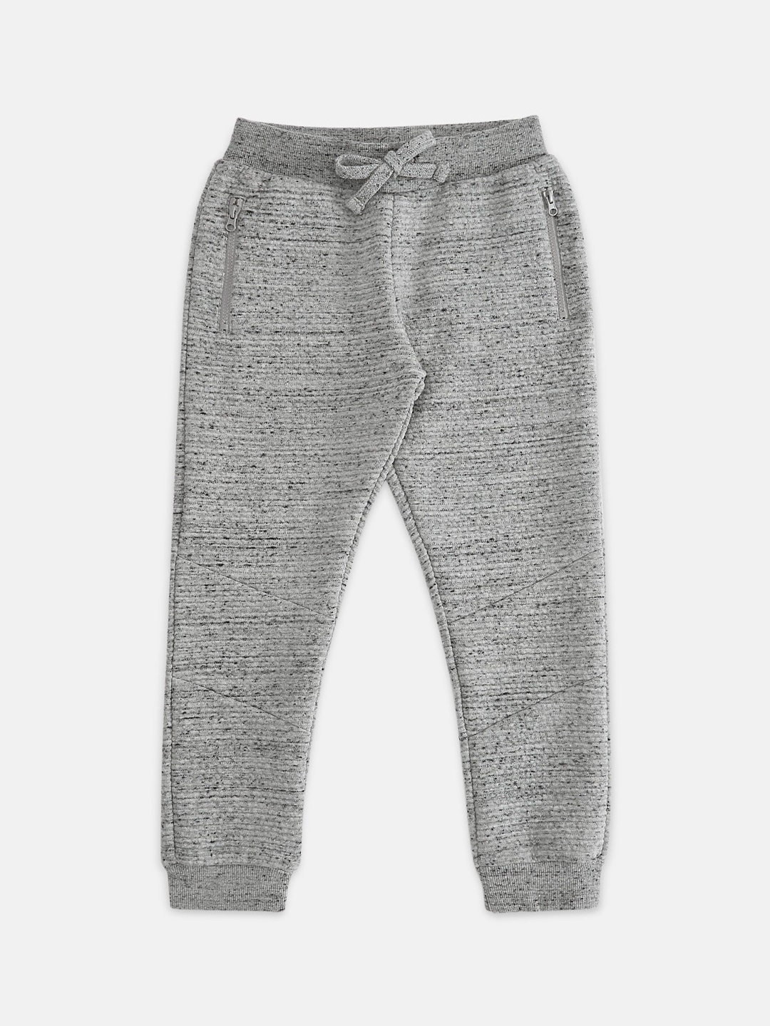 

Pantaloons Junior Boys Grey Melange Textured Slim Fit Joggers