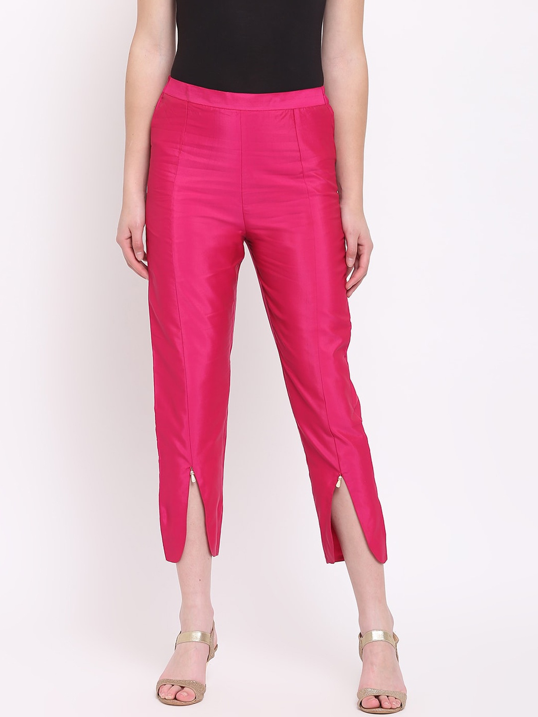 

RIVI Women Pink Skinny Fit Solid Cigarette Trousers