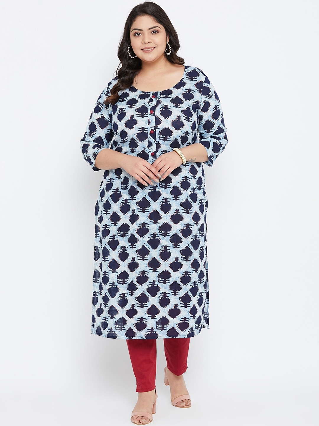 

Agroha Women Blue Printed Plus Size Kurta
