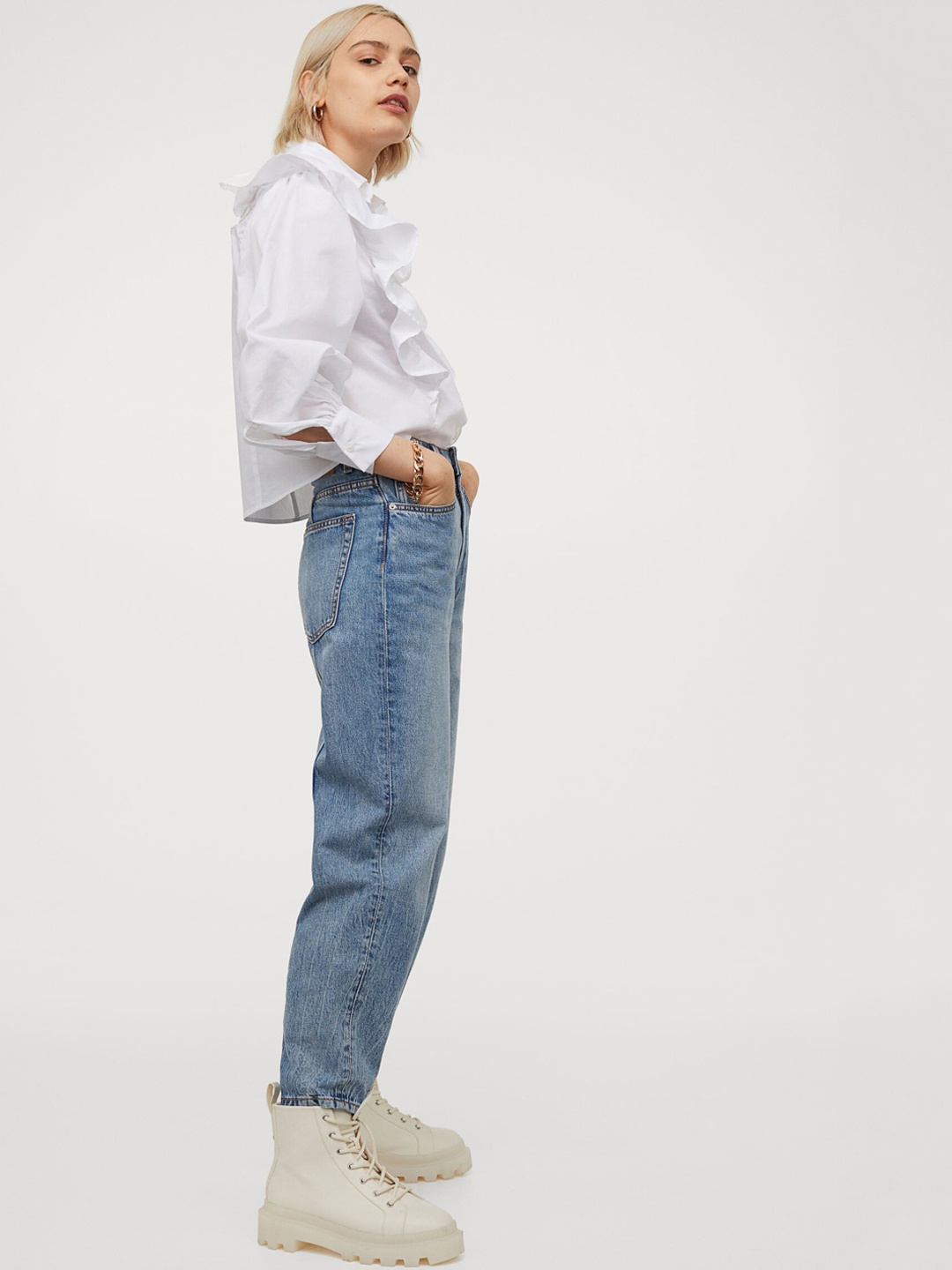 

H&M Women White Flounced Cotton Shirt