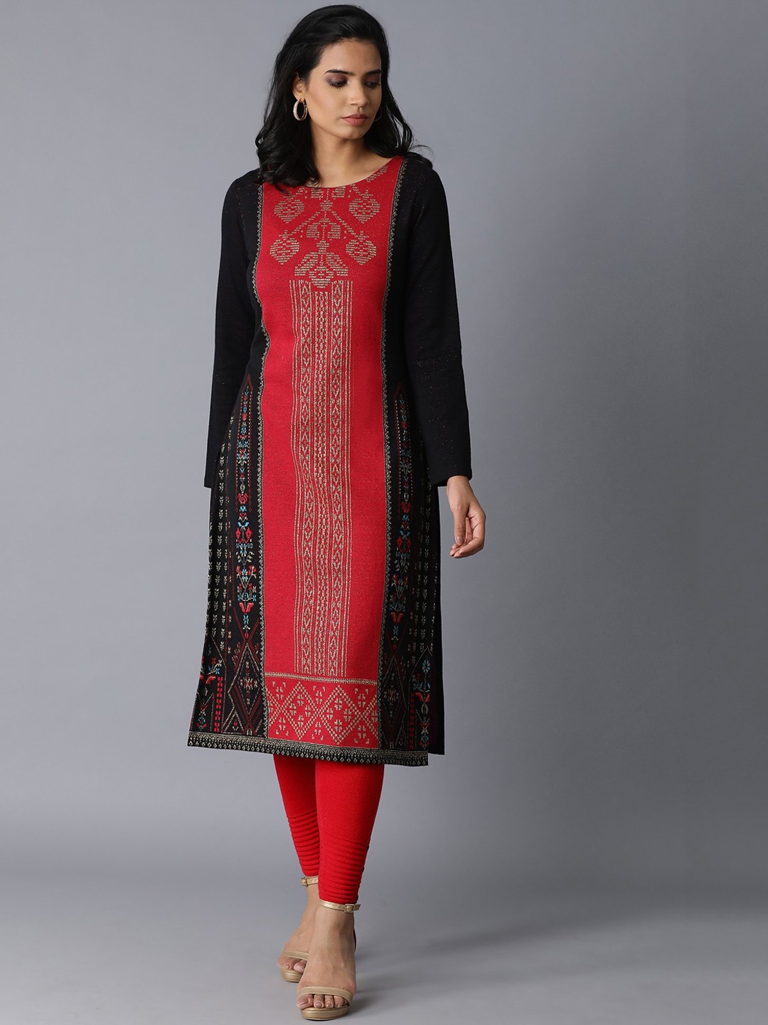 

W Women Red & Black Ethnic Motifs Kurta