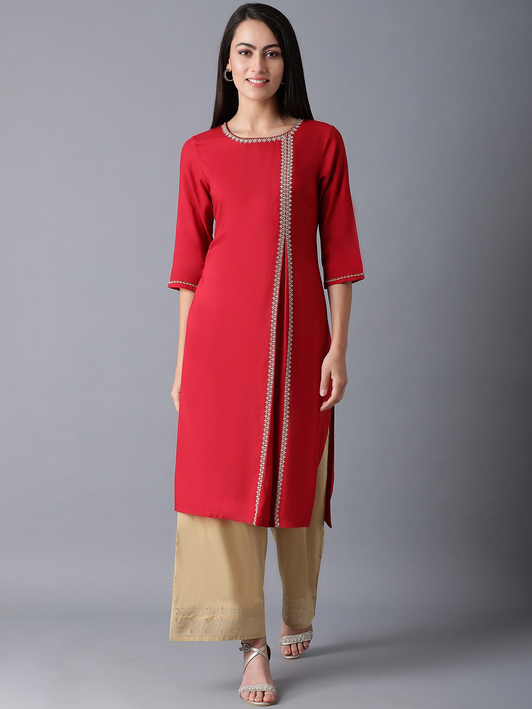 

W Women Red Solid Kurta