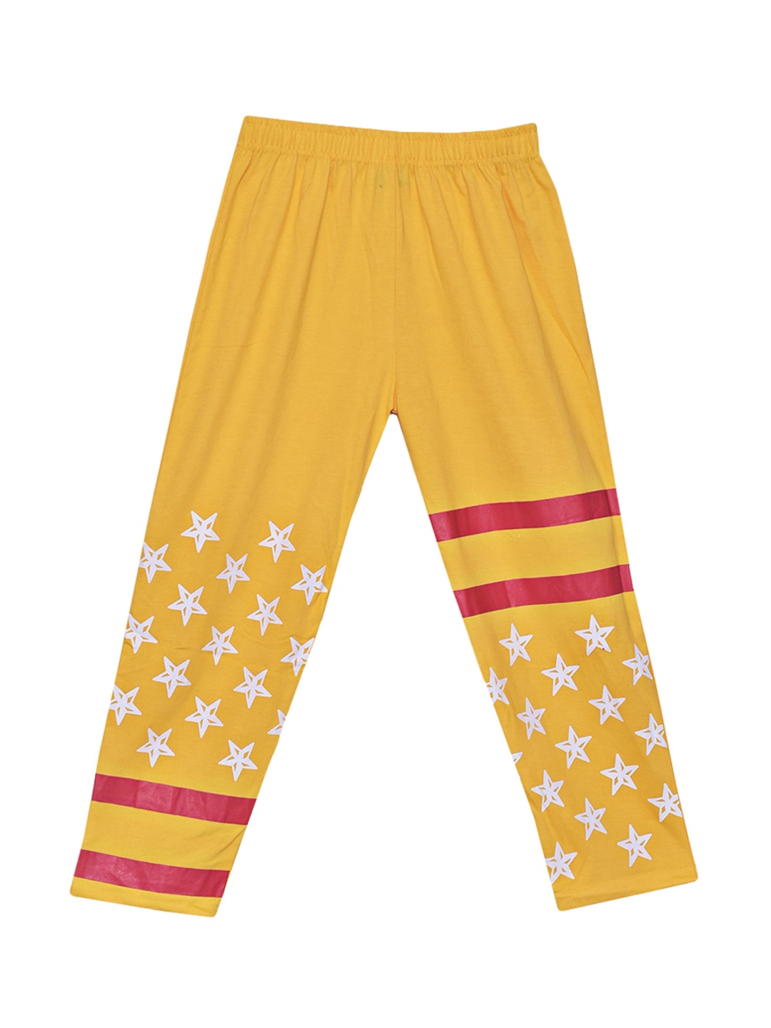 

SWEET ANGEL Girls Yellow & White Printed Straight-Fit Cotton Track Pants