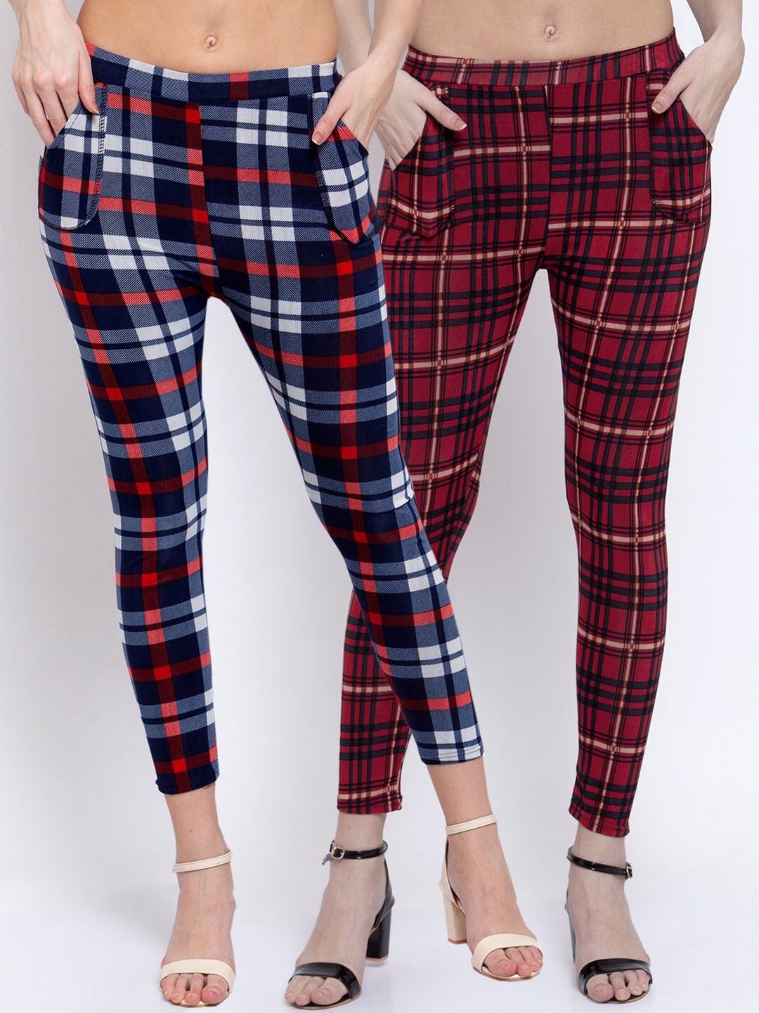 

KLOTTHE Women Pack Of 2 Checked Skinny-Fit Treggings, Multi