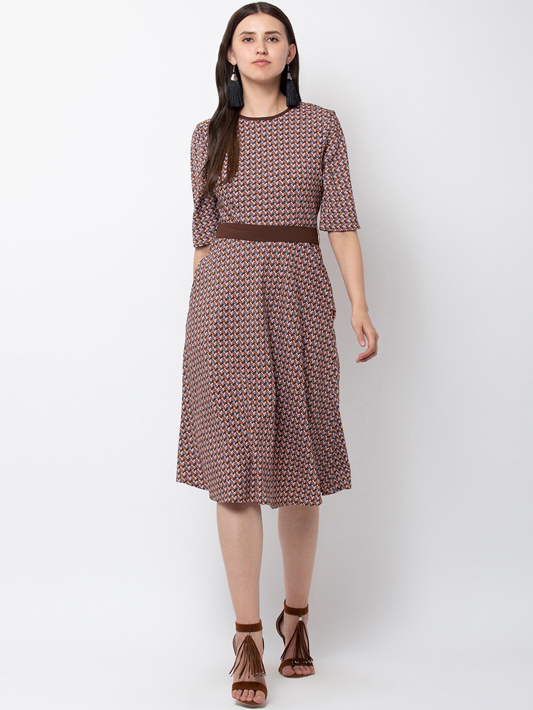 

DODO & MOA Women Multicoloured Printed Fit and Flare Dress, Multi